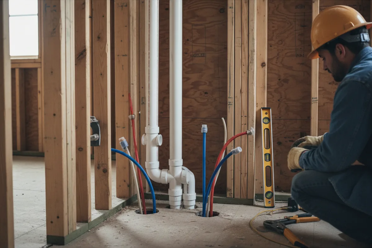 Drain and supply rough-in during Leak Detection in Louisburg